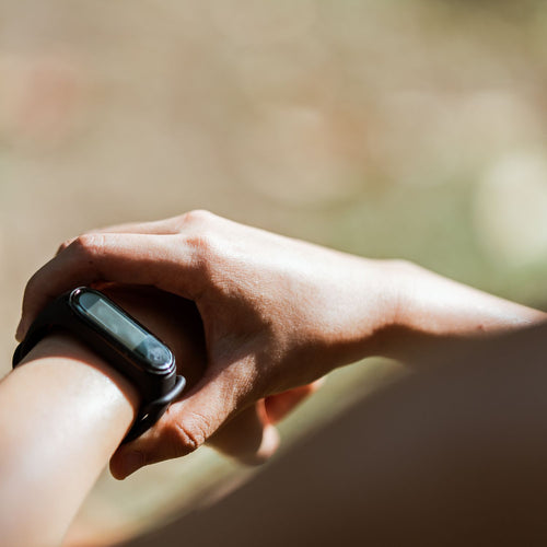 Fitness band with display worn outdoors